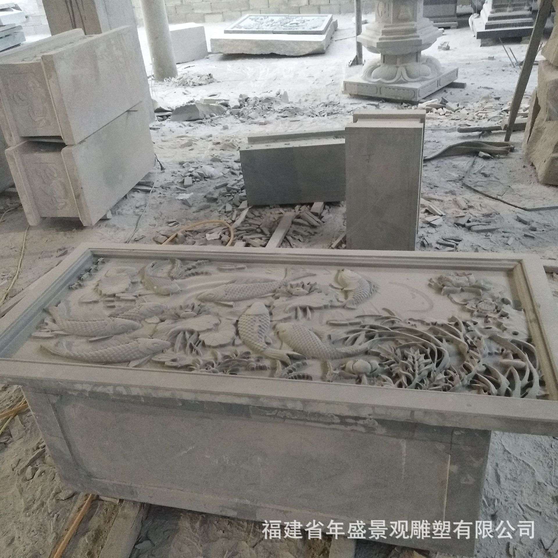 厂家青石孔雀牡丹浮雕壁画　吉祥富贵石雕工艺品仿古客厅装饰