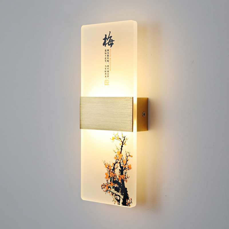 中式壁灯卧室楼梯客厅led具墙画走廊过道床头灯新中式风格可调光