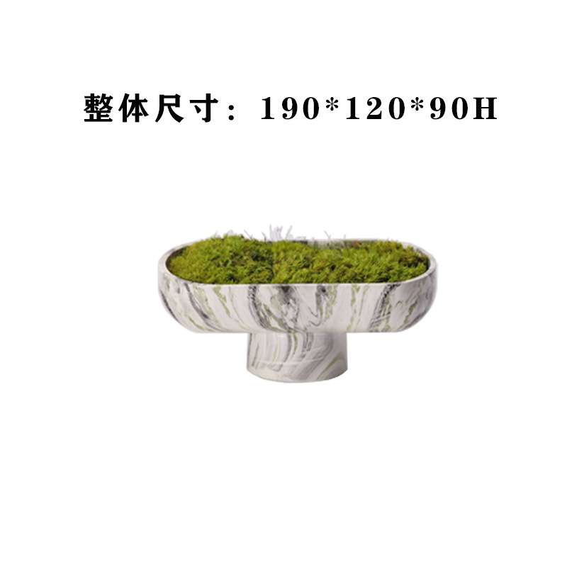 创意新中式现代简约售楼处样板间博古架黑白高脚树脂果盘苔藓摆件