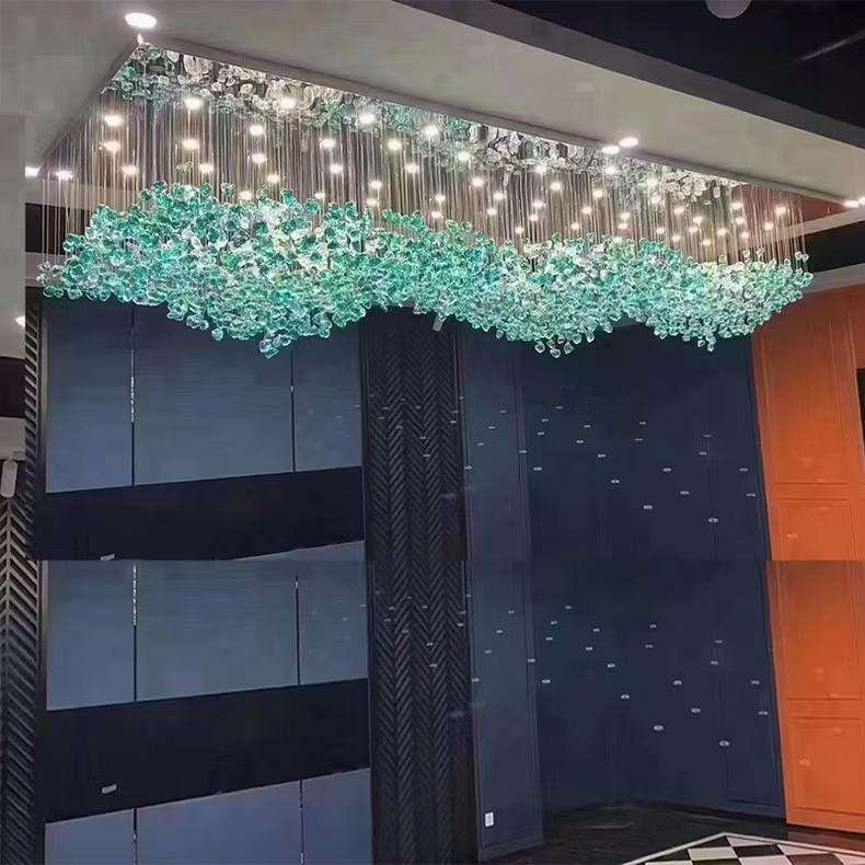 酒店宴会厅玻璃石头挂件大吊灯艺术吊灯大盘灯楼梯吊灯水晶灯