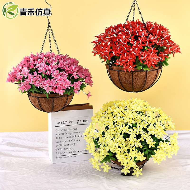 新款雏菊春季仿真花篮百合挂篮花环家居花卉铁艺牵牛花吊盆装饰
