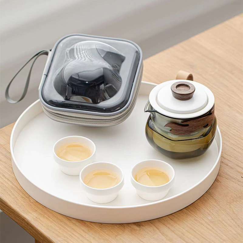 墨己 粗陶家用旅行茶具 一壶三杯快客杯 日式玻璃便携式户外套装
