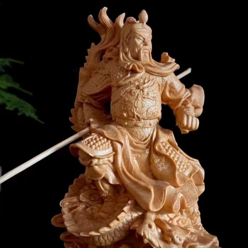 崖柏精雕御龙关公摆件义薄云天武财神关羽关二爷神像中式家居饰品
