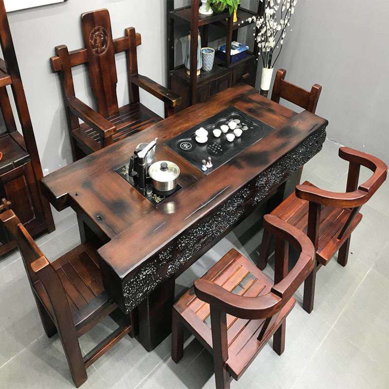 老船木龙骨茶道桌全套实木套装一体办公室喝茶家具功夫大茶台茶艺