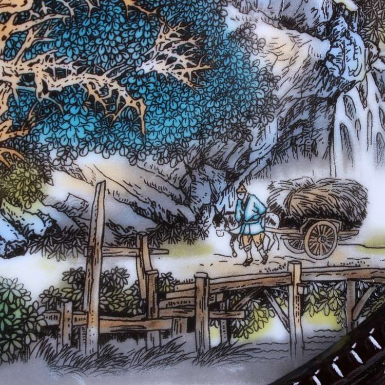 景德镇陶瓷器粉彩山水画挂盘装饰盘子现代时尚客厅家居工艺品摆件