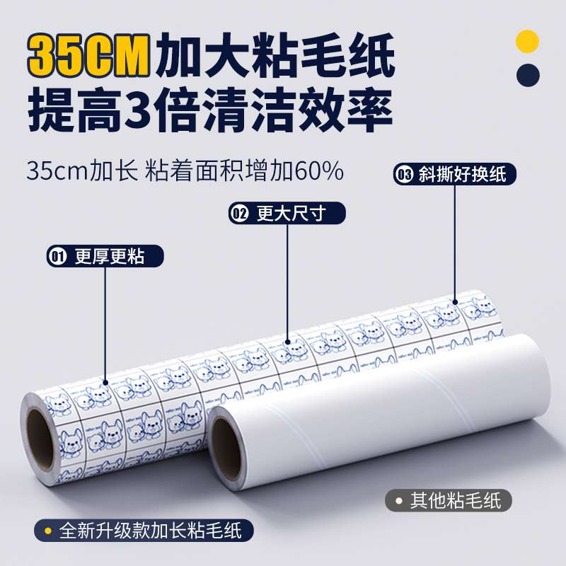 特大号粘毛器长柄可撕式滚筒家用替换纸扫床宠物地毯头发灰尘清理