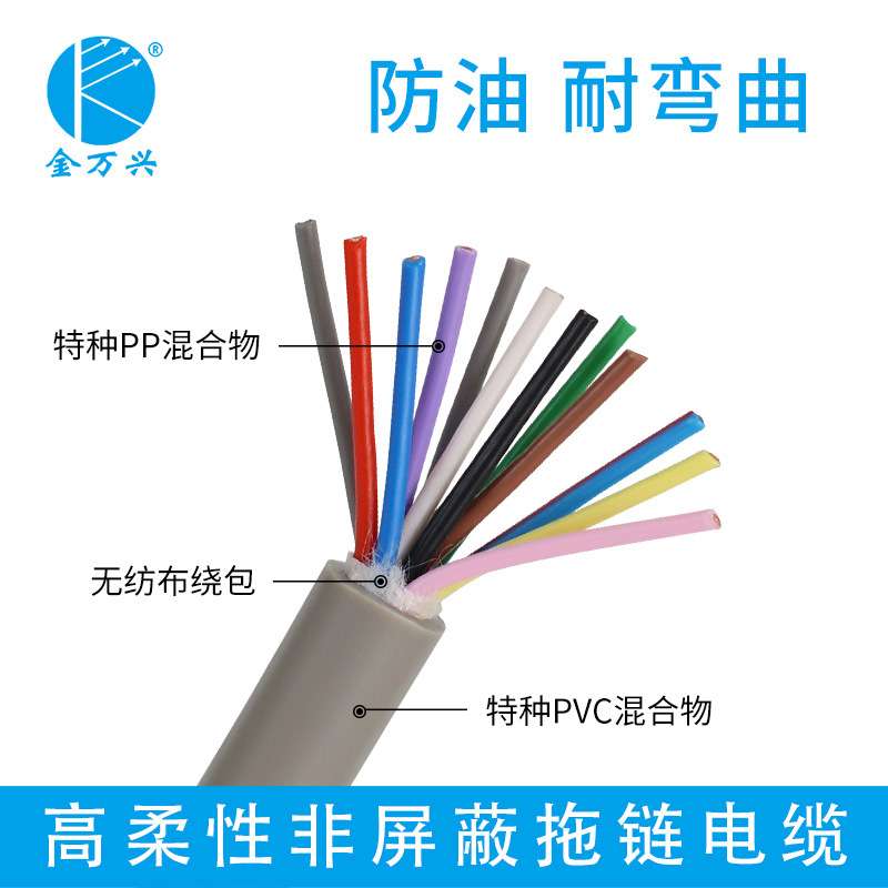 金万兴KFD-1501高速非屏蔽拖链电缆12*0.3坦克链耐油抗拉柔性软线