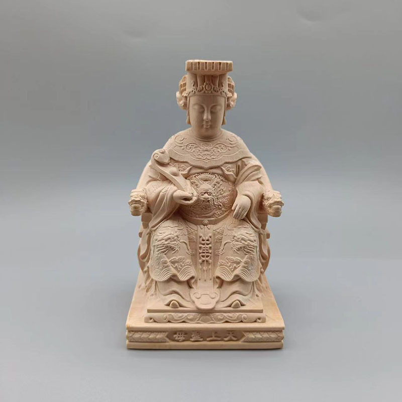 黄杨木雕湄洲妈祖摆件旅游纪念雕像办公室汽车装饰桧木像