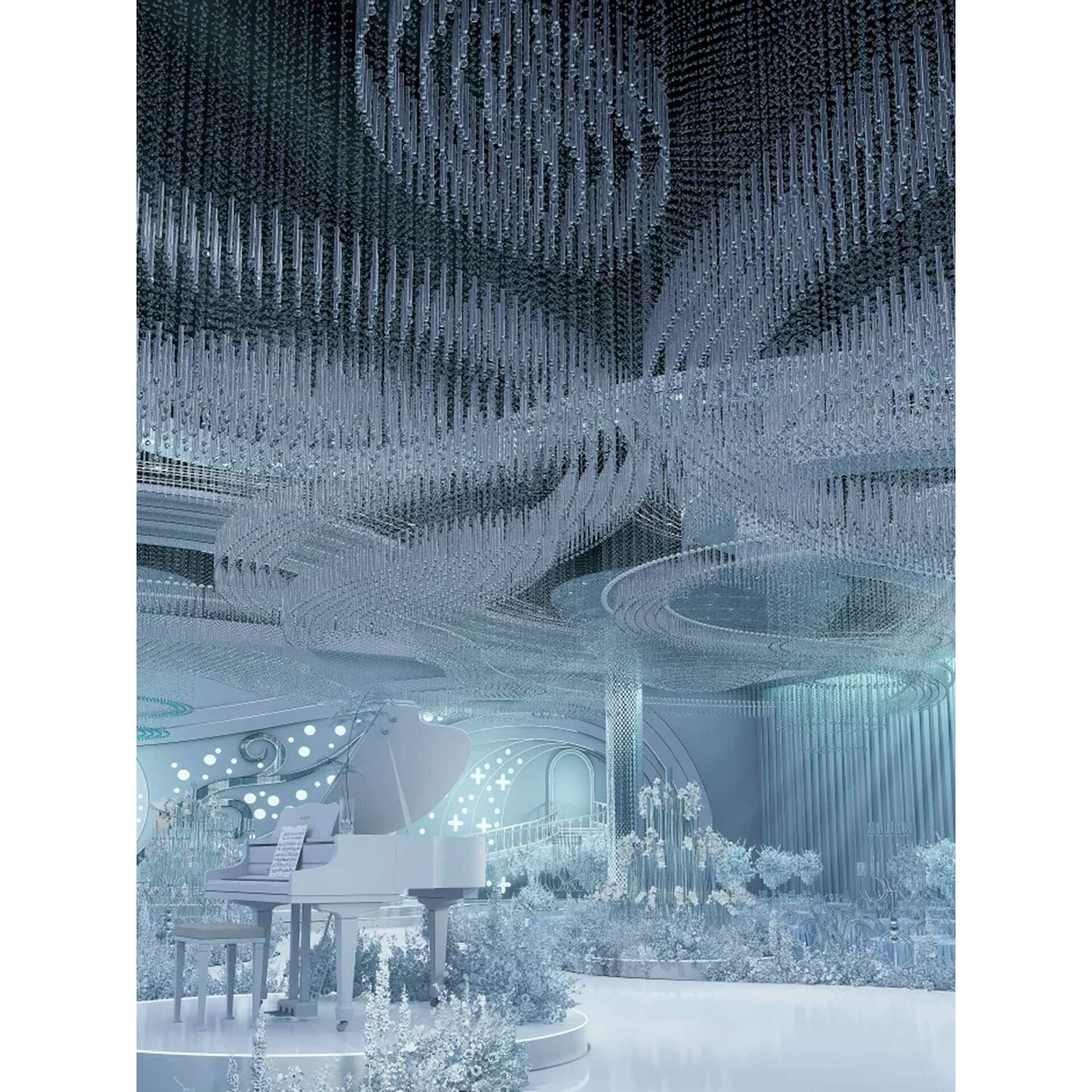 婚宴厅水晶珠帘吊灯梦幻婚礼堂浪漫艺术灯饰酒店大型装饰灯具