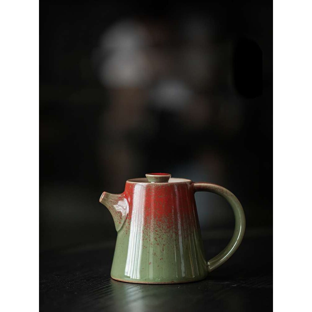 唐宋陶瓷茶壶手工刻绘鎏金矾红小潘壶泡茶器郎窑绿单壶窑变茶壶