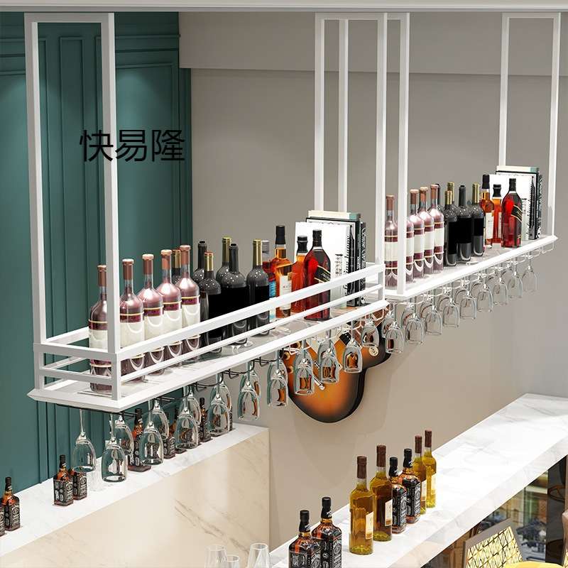 北欧金色铁艺酒架复古工业风酒吧悬挂式酒柜简约收纳倒挂酒杯架子