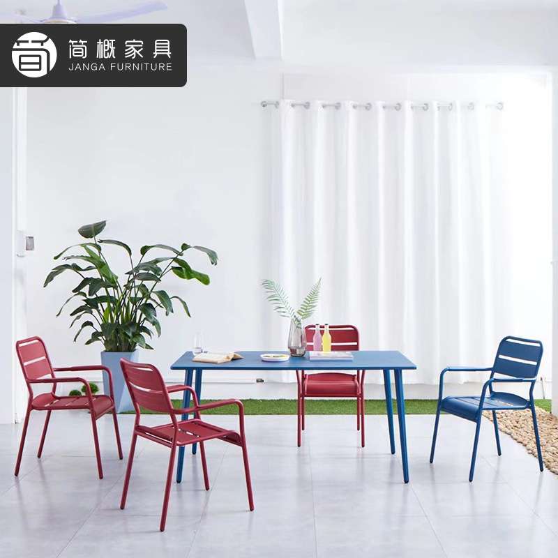 户外金属家具庭院花园小区度假村休闲椅铁艺桌椅防水防晒餐桌餐椅