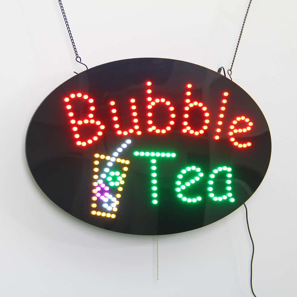 奶茶店跑马发光字灯牌室内椭圆亚克力灯箱LED Bubble Tea SIGN