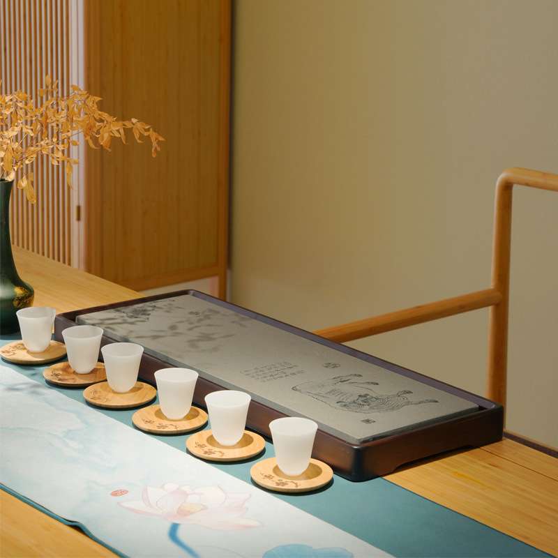 祥福纳福现代简约乌金石高端楠竹家用干泡台茶台茶具茶海茶盘