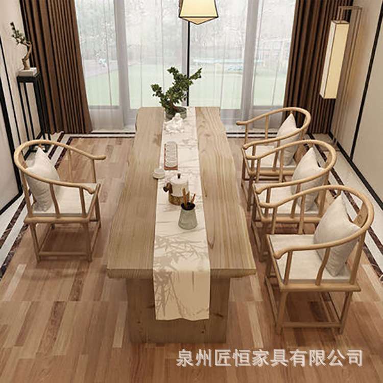 新中式实木茶桌原木大板仿古中式大板茶台办公室茶楼接待喝茶桌子