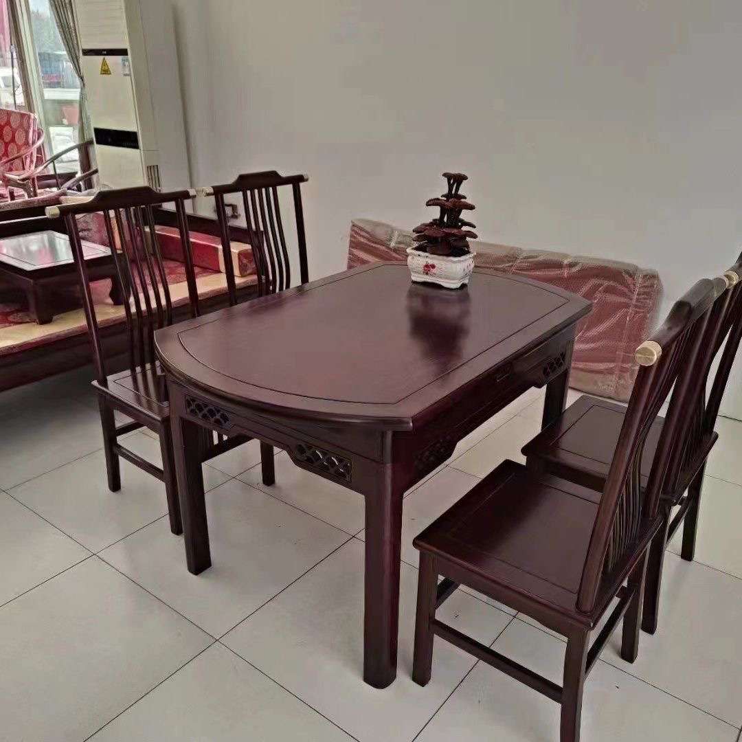 北方老榆木白茬胚仿古全实木新中式原木吃饭桌子实木餐桌圆桌