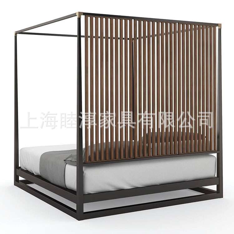 新中式简约后现代全实木床四柱子架子床酒店民宿别墅主卧双人床