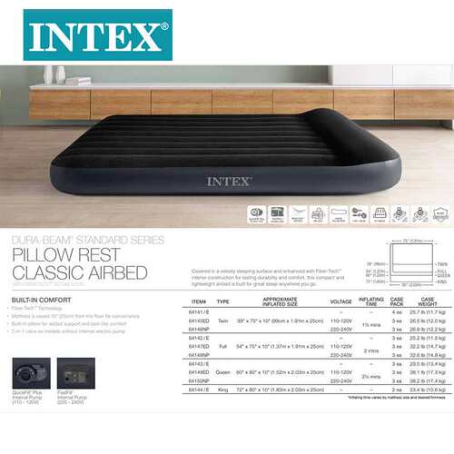 INTEX64144黑白内置枕头单层特大线拉空气床植绒野营充气床垫
