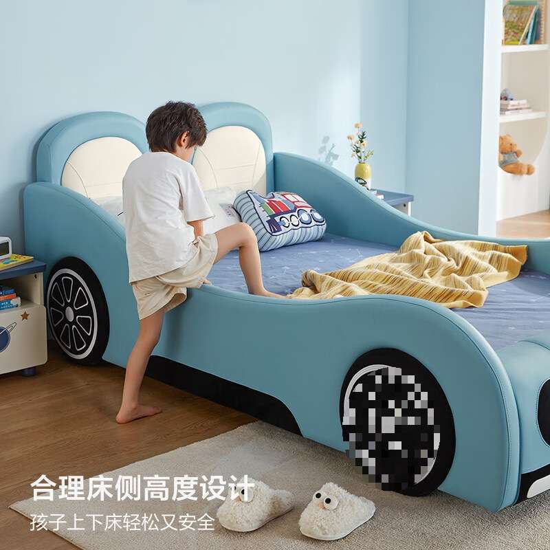 儿童汽车床单人床实木框架男孩单人床带护栏儿童床拼接床松木
