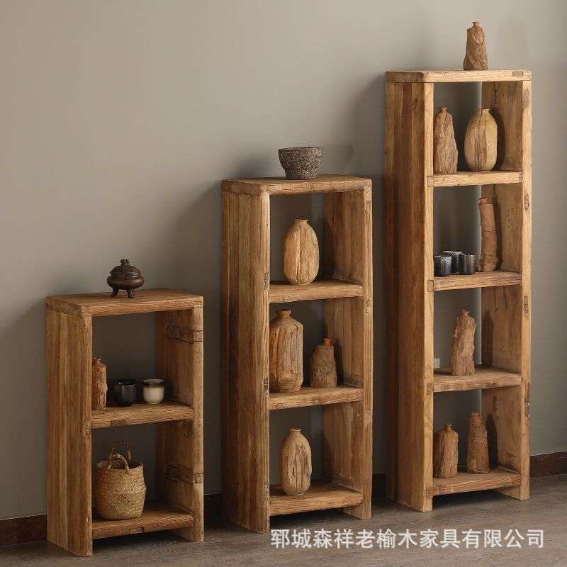 老榆木储物架陈列架全实木博古架落地式书架仿古置物架隔断茶具架