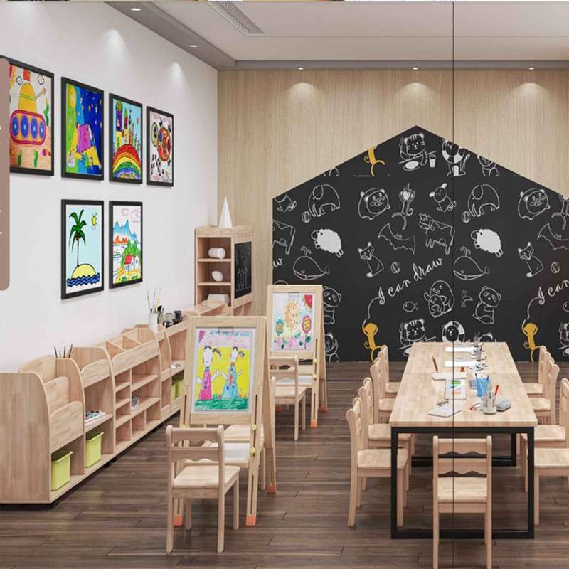 儿童功能教室美术室手工坊桌椅美工台洞洞画板黑板收纳柜区角组合