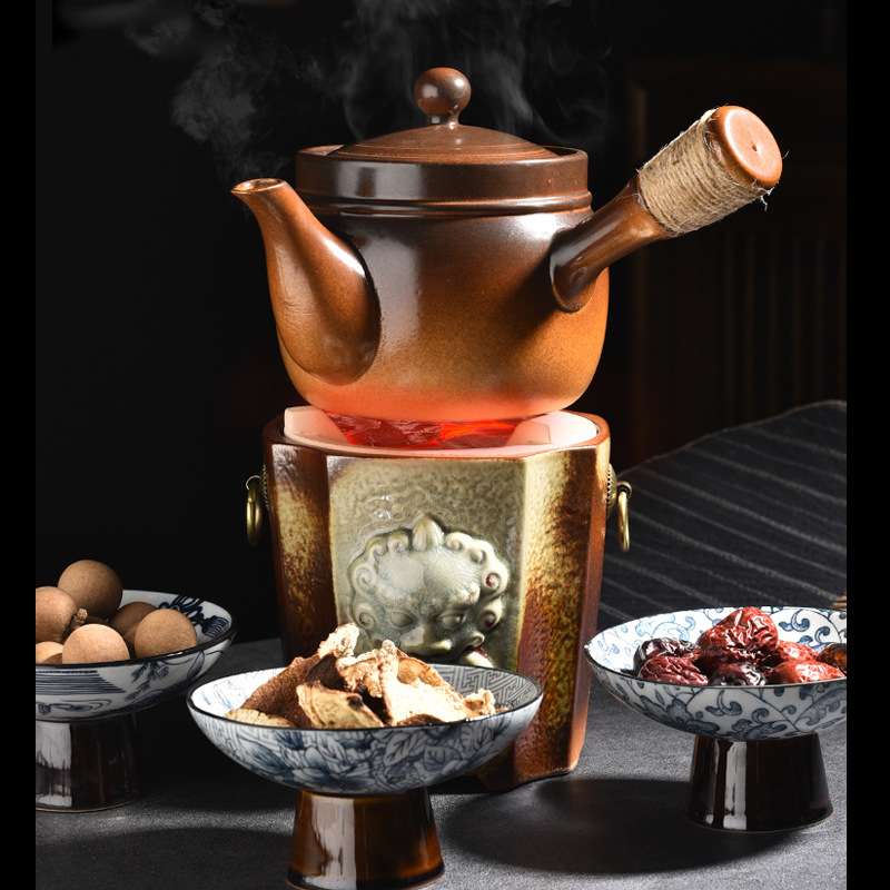 碳火炉子炭火煮茶炉围炉烤茶煮茶日式复古陶炉两侧把陶壶煎茶烤红