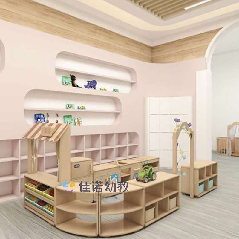 幼儿园儿童进口榉木组合收纳柜托育中心实木多功能区角柜桌椅木床