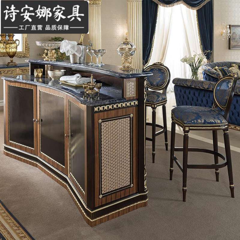 欧式实木雕花吧台吧椅组合大户型别墅餐厅家具奢华吧柜