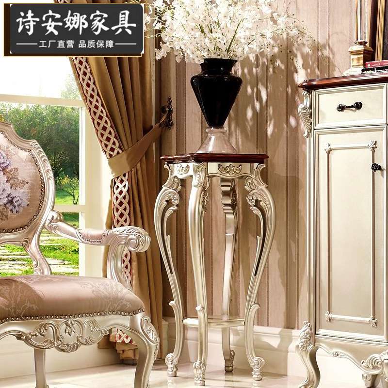 简欧实木雕花欧式花架 美式别墅花台 欧式客厅摆件家具
