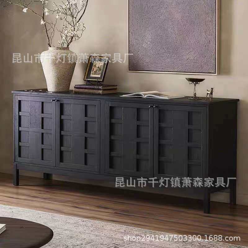 法式乡村复古餐边柜小户型收纳柜美式客厅电视柜玄关柜原木储物柜