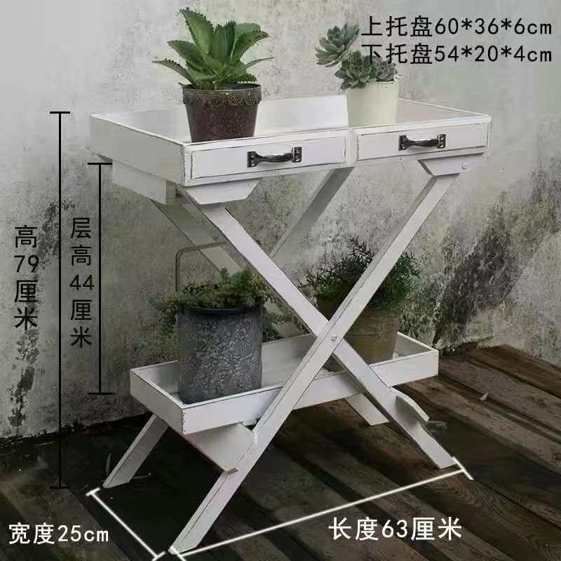 复古做旧实木多肉花架 田园乡村置物架托盘 储物架 花园园艺杂