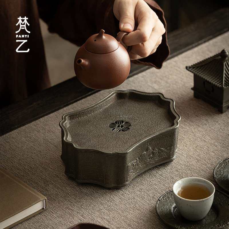 梵乙古法匠造古锡壶承家用做旧储水茶盘干泡盘小茶台茶盘茶道配件