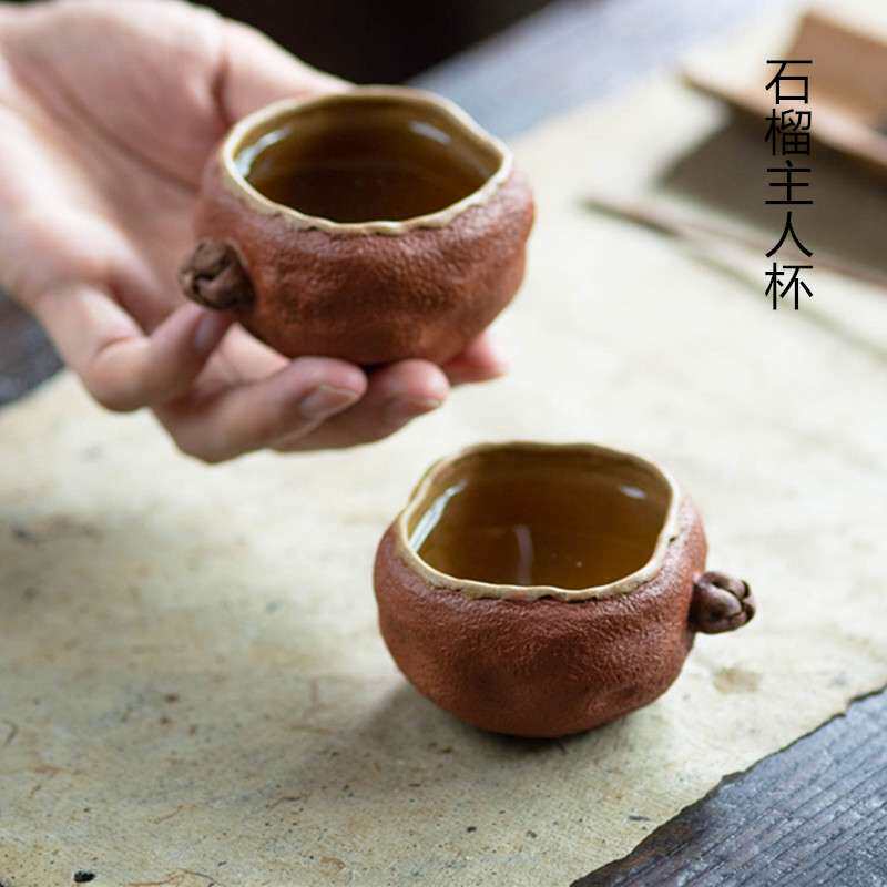 宜兴紫砂主人杯手工品茗杯双色石榴单杯仿生器茶碗多子多福茶具