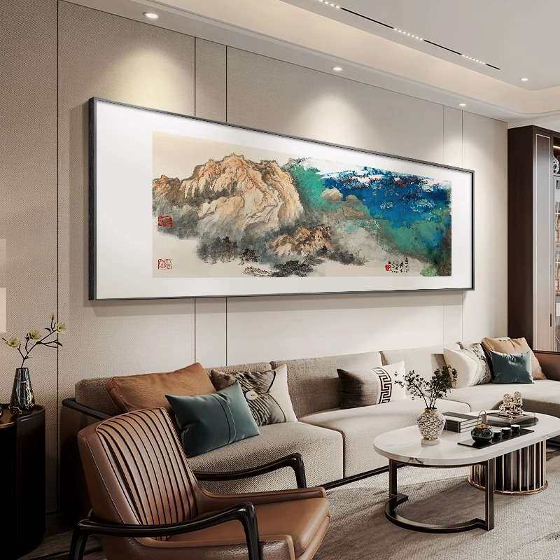 水墨山水画客厅装饰画大气招财国画办公室挂画横幅新中式风景壁画