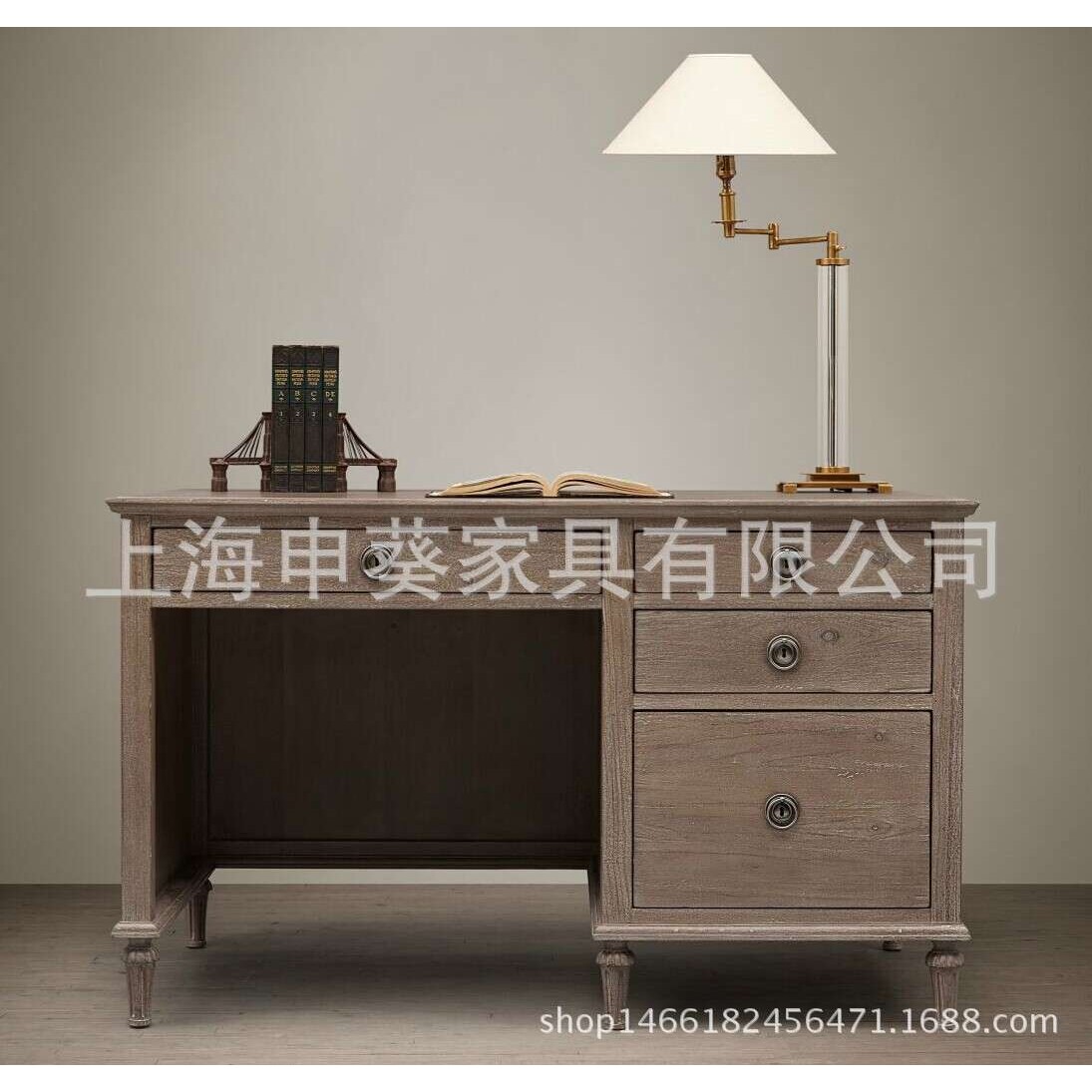美式乡村实木书桌酒店别墅仿古办公桌组合家用书台转角电脑桌家具