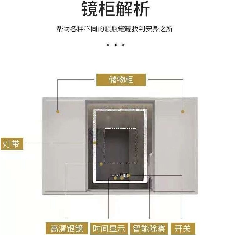 61K3实木推拉门风水镜隐藏式浴室镜柜卫生间梳妆挂墙式智能镜储物