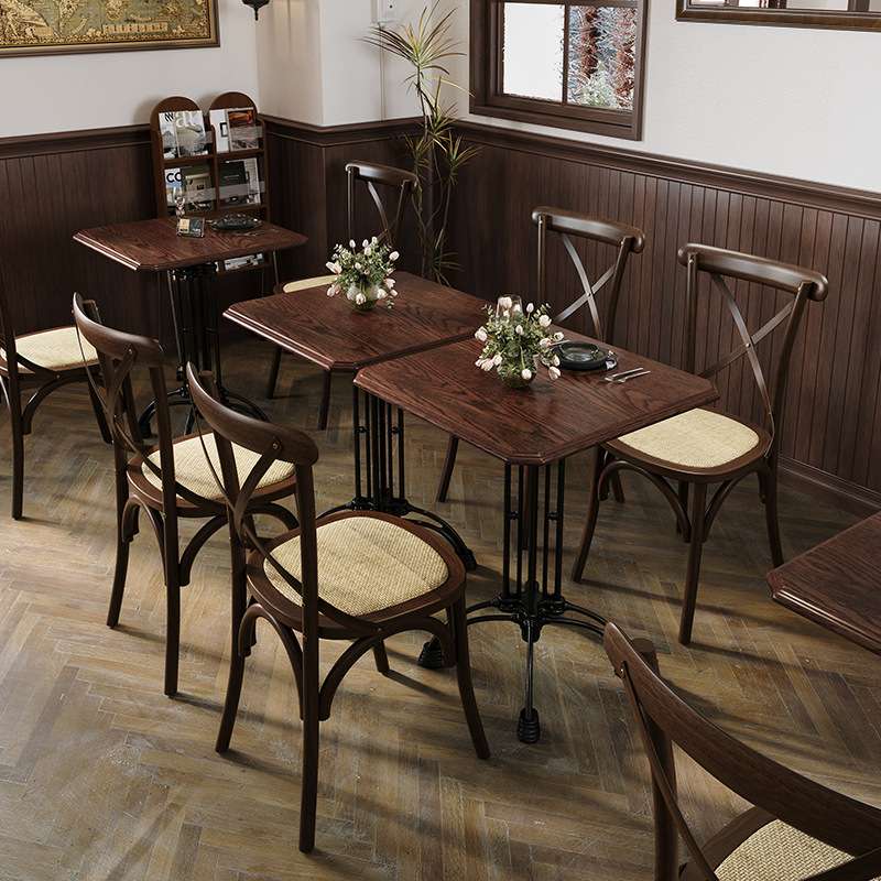美式咖啡厅实木桌椅组合甜品奶茶蛋糕店餐桌椅复古西餐厅商用卡座
