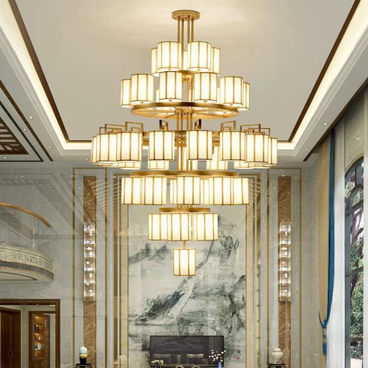 工厂新中式吊灯餐厅灯酒店大堂灯罩朝下挑高工程中式餐厅吊灯