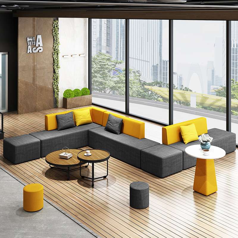 现代会客区接待区等候区转角卡座沙发办公室酒店接待区沙发组合