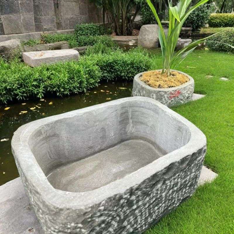 天然一体成型原石花盆小鱼缸高山流水盆自然简约耐用无拼接石材