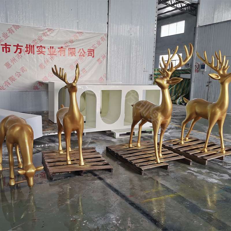 仿铜鹿雕塑玻璃钢材质户外园林公园绿地仿真动物装饰景观室外摆件