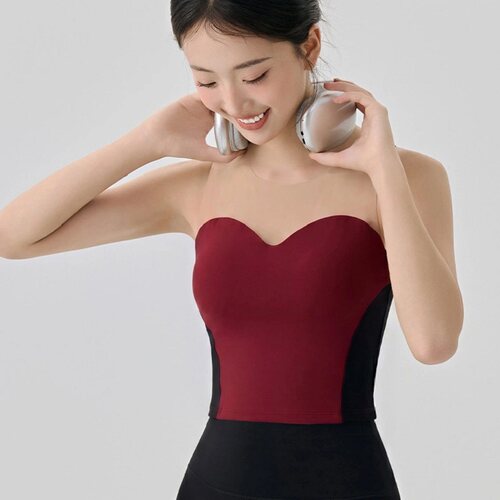 带固定胸垫瑜伽服抹胸背心女