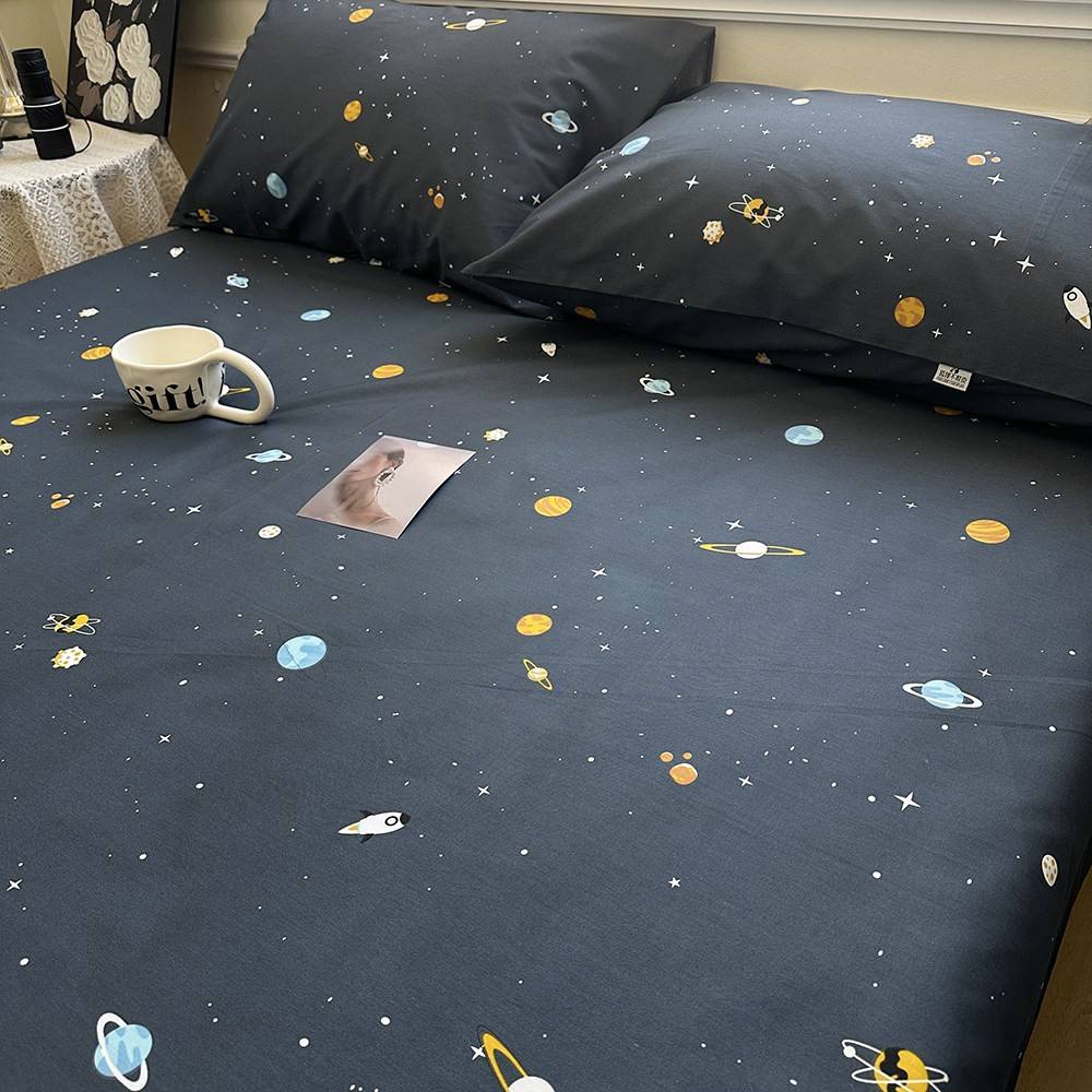 溥畔年 宇宙星球纯棉床单单件被套枕套全棉被罩床笠枕套斜纹可配