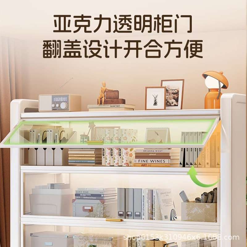 钢制书架置物架学生防尘书柜落地多层带门收纳柜子储物柜防尘设计