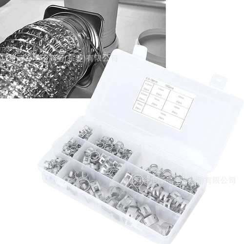 跨境160pcs盒装银色弹簧管夹 钢带型达克罗卡箍 汽车油管水管喉箍
