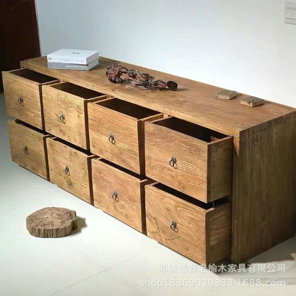 老榆木电视柜客厅装饰可伸缩影视柜实木收纳柜落地餐边柜电视柜