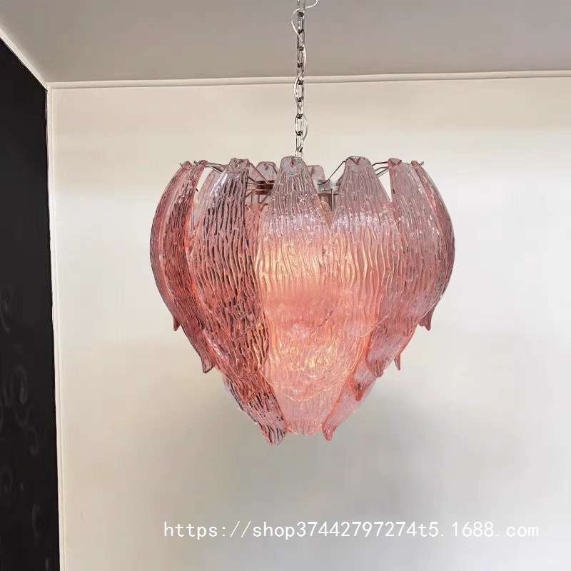 法式中古意大利奶油风卧室粉色花苞玻璃设计师餐厅楼梯灯玻璃吊灯