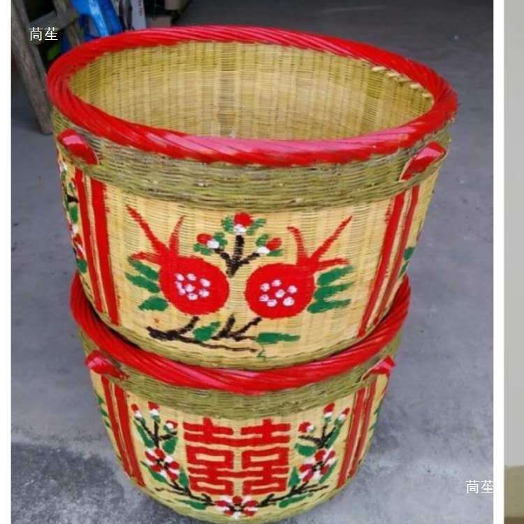 竹箩筐大号结婚嫁妆订婚满月搬家喜庆簸箕竹编制品手工竹编垒德株