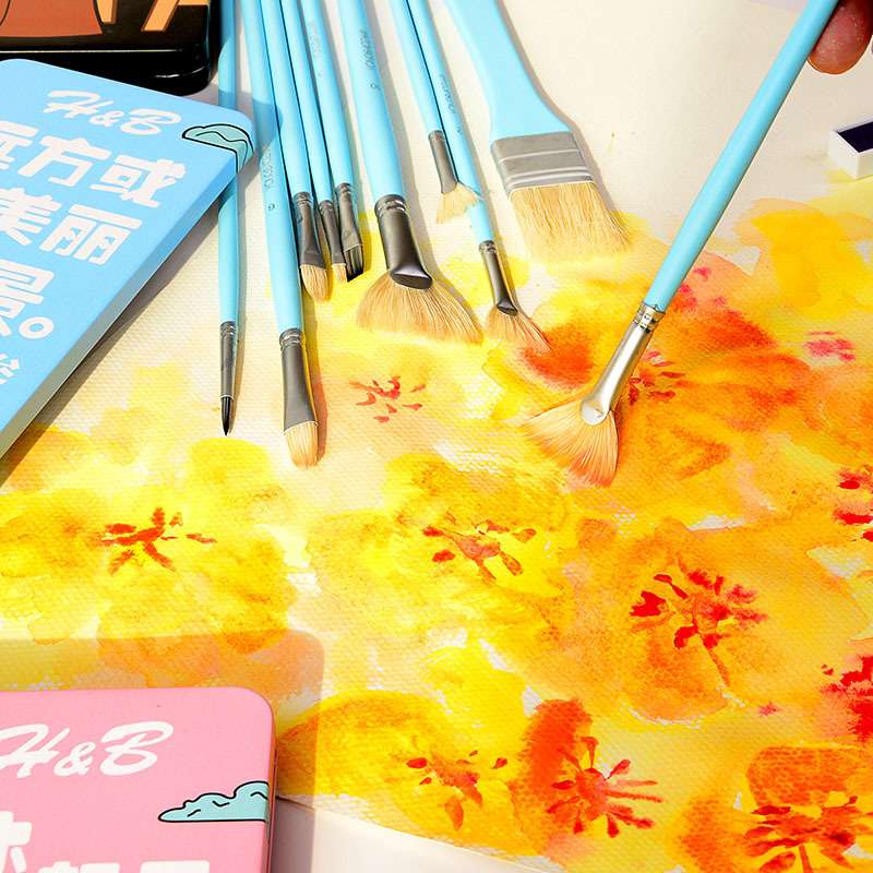11支水粉笔套装美术生用画笔排笔扇形丙烯油画笔水彩颜料猪鬃笔