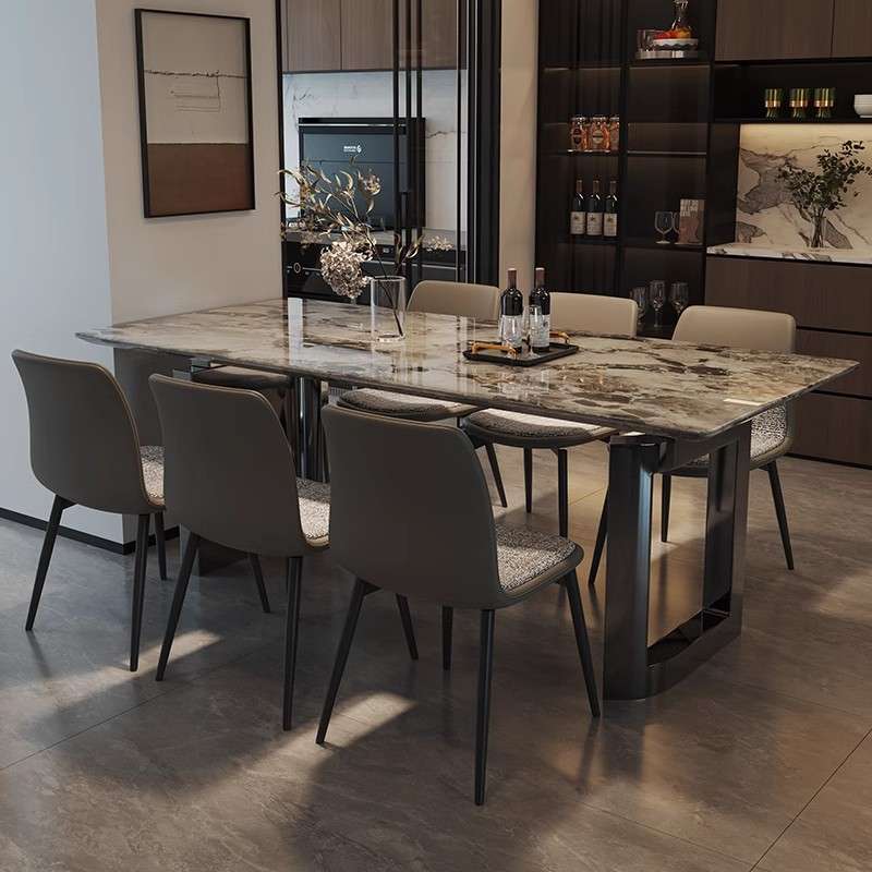 现代简约餐桌大理石长方形轻奢简易高端餐厅酒店别墅家具轻奢餐桌